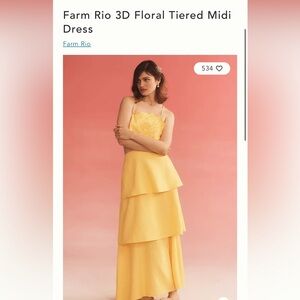 Farm Rio 3d tiered floral yellow dress